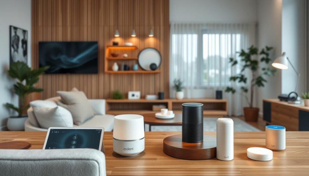 Imagem de uma casa inteligente com vários dispositivos conectados Imagem de uma casa inteligente com vários dispositivos conectados