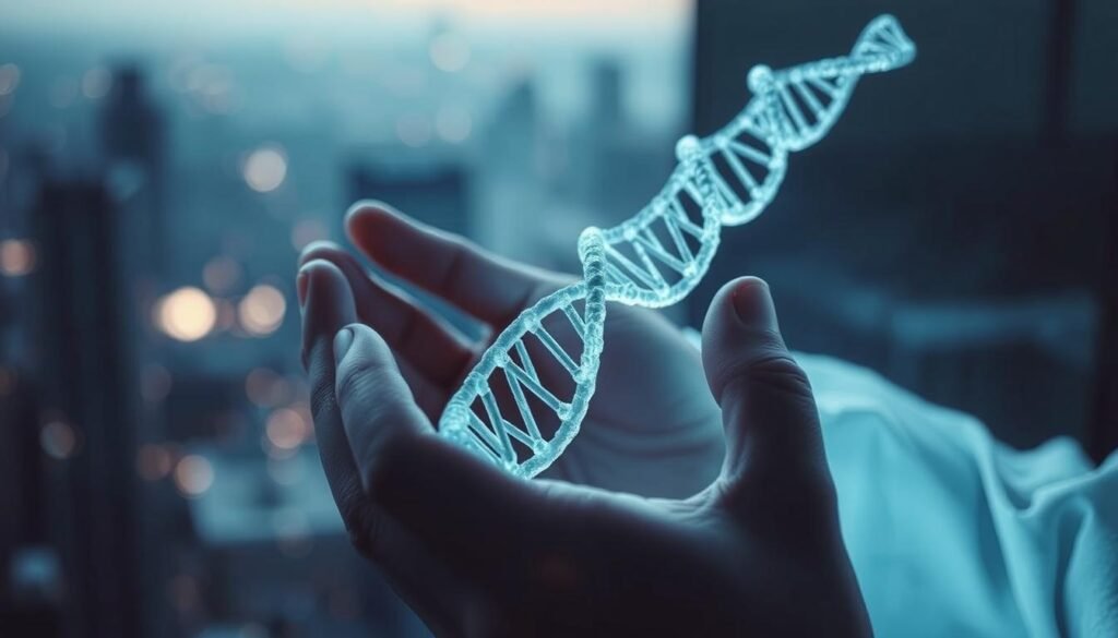 A close-up view of a pair of hands delicately manipulating DNA strands, representing the complex ethical dilemmas of genetic engineering. In the background, a blurred cityscape symbolizes the broader societal implications. Soft, muted lighting casts an introspective mood, with a depth of field that draws the viewer's attention to the central focus. The image conveys the weight and gravity of the "ethical challenges" faced in this rapidly advancing field of biotechnology. A close-up view of a pair of hands delicately manipulating DNA strands, representing the complex ethical dilemmas of genetic engineering. In the background, a blurred cityscape symbolizes the broader societal implications. Soft, muted lighting casts an introspective mood, with a depth of field that draws the viewer's attention to the central focus. The image conveys the weight and gravity of the "ethical challenges" faced in this rapidly advancing field of biotechnology.