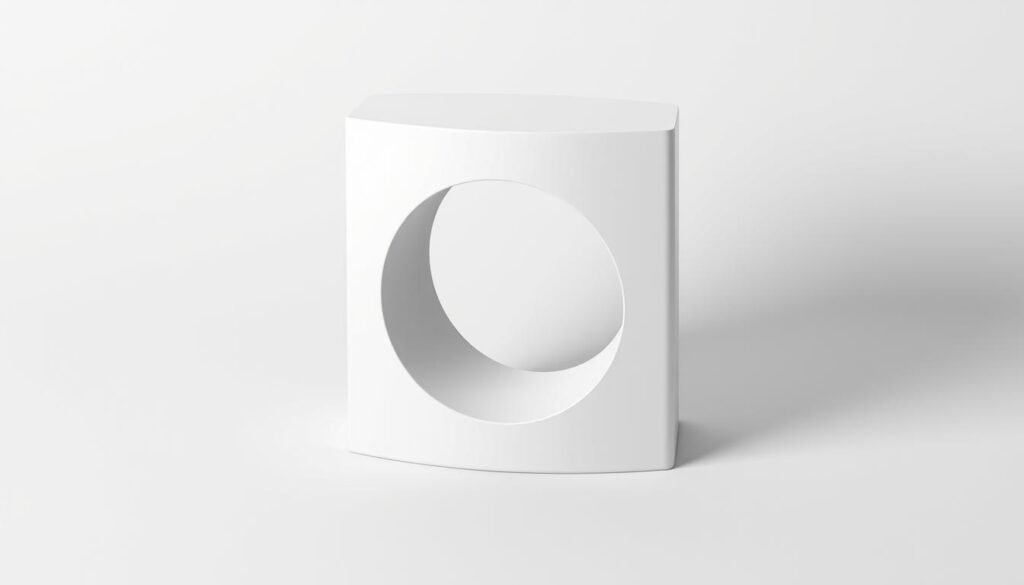 Um cilindro ambíguo meticulosamente renderizado, fundido em um acabamento nítido e fosco. O objeto parece transição perfeita entre um quadrado perfeito e um círculo impecável, criando uma ilusão de ótica que desafia a percepção do espectador. Sombras e destaques sutis acentuam a natureza ambígua do cilindro, evocando uma sensação de mistério e intriga. A imagem é definida contra um fundo minimalista e neutro, permitindo que a forma ambígua ocupe o centro do palco e cative o observador. A iluminação é macia e difusa, criando uma atmosfera contemplativa e quase meditativa. Essa imagem visualmente impressionante encapsula perfeitamente o tema da seção, convidando o espectador a explorar as maneiras fascinantes pelas quais o cérebro humano pode ser enganado por fenômenos ópticos.