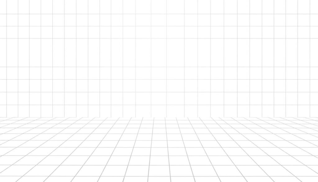 Um padrão de grade de alto contraste com linhas e quadrados geométricos nítidos. A grade é uma cor cinza neutra contra um fundo branco puro, criando uma composição minimalista e gritante. As linhas se cruzam em ângulos retos perfeitos, formando um efeito preciso da ilusão de ótica. Os quadrados parecem brilhar e pulsar, com pontos fantasmagóricos e fugazes emergindo e desaparecendo nos cruzamentos. A iluminação é uniformemente difundida, criando uma atmosfera clínica limpa e clínica que aumenta a ambiguidade perceptiva da imagem. A perspectiva é plana, enfatizando a natureza bidimensional do design e o processamento visual do espectador.